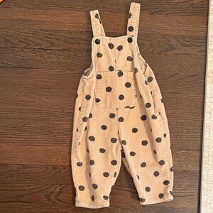 Zara Beige Corduroy Overalls with Black Polka Dots